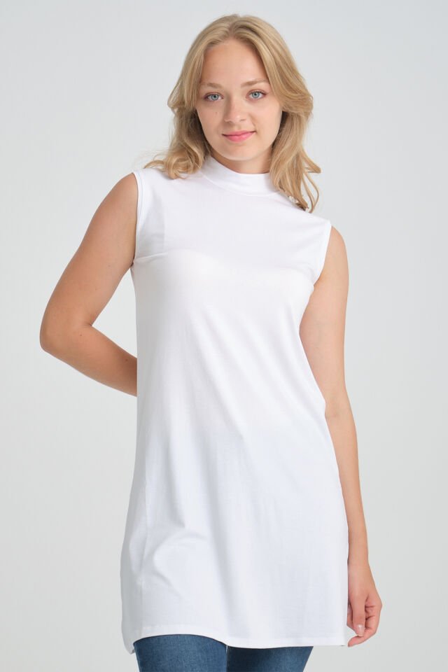 Örme Penye Dik Yaka Kolsuz İçlik Kurtarıcı Sıfır Kol Tesettür Tunik