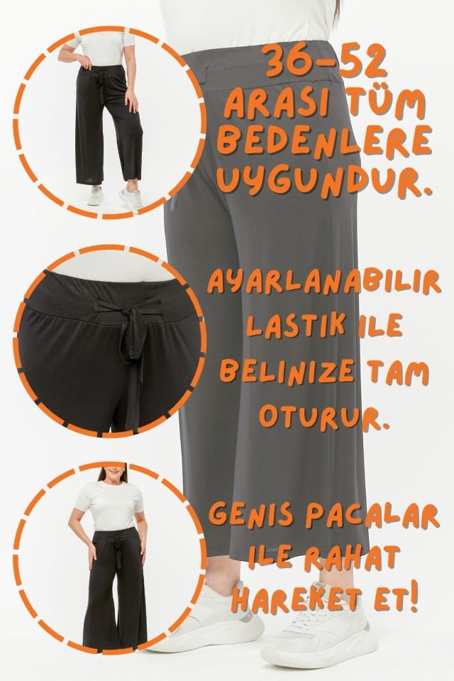 Kadın Büyük Beden Lastikli Bol Paça Pantolon