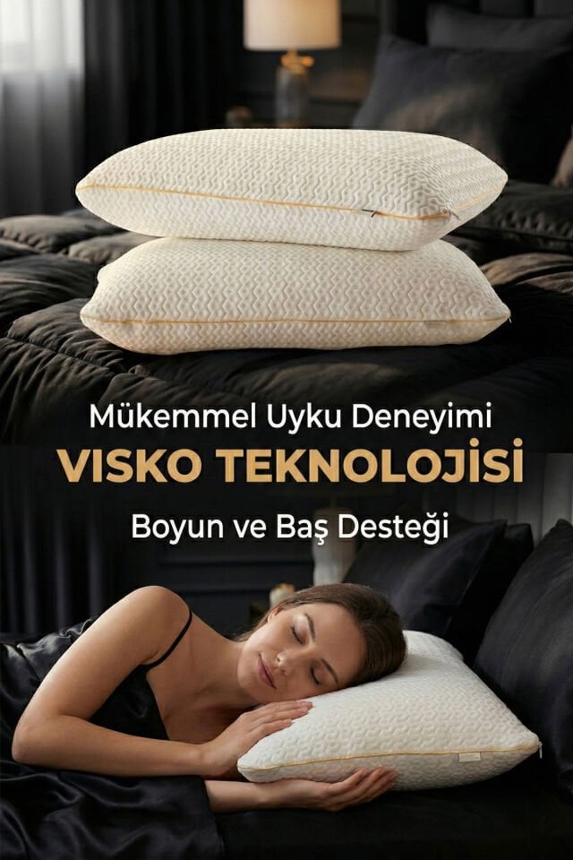 Premium Ortopedik Visco Yastık (40x60x15) %100 Pamuk Kılıflı Boyun Destekli Akıllı Visko