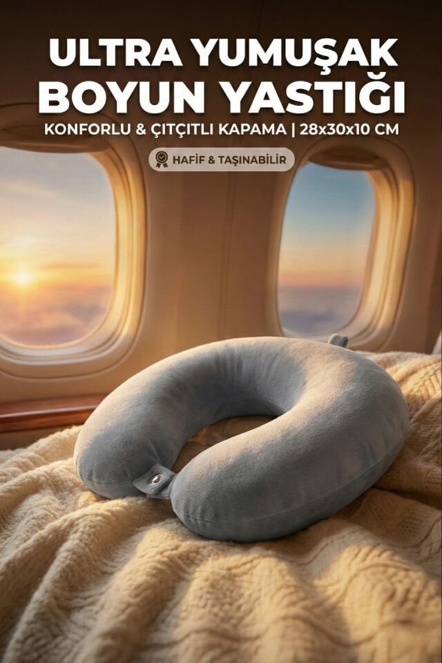 Premium Ortopedik Visco Seyahat Boyun Yastığı - Uçak Araba ve Ofis İçin Destekleyici Konfor