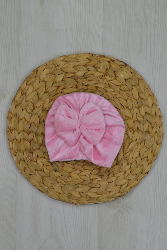 Markacity Tek Renk Fiyonklu Kadife Bebek Bandana Pembe - 12 AY