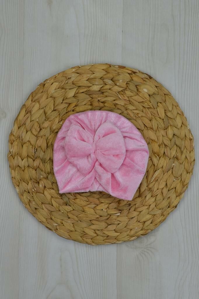 Markacity Tek Renk Fiyonklu Kadife Bebek Bandana Pembe - 12 AY