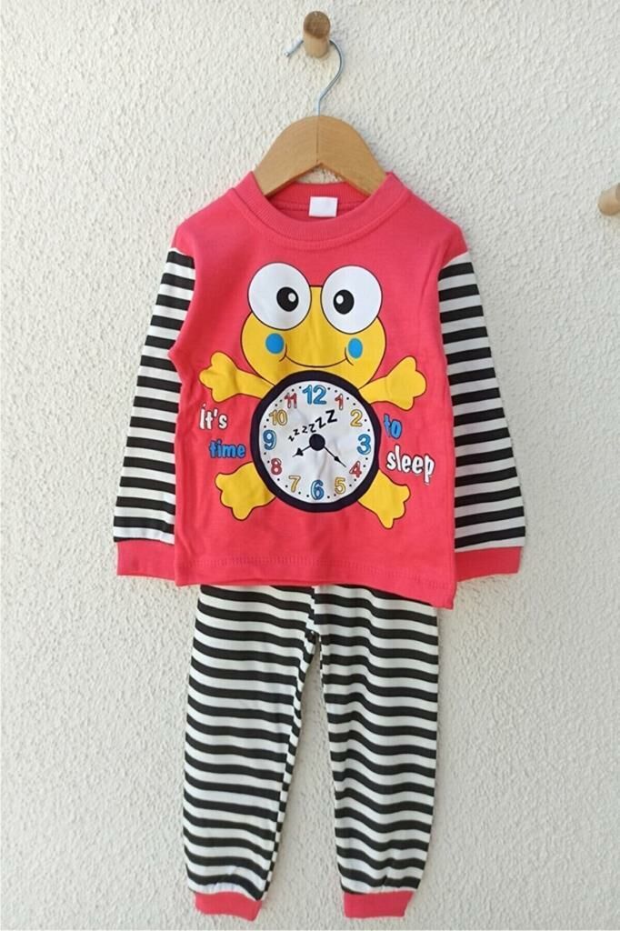Markacity Saatli Kurbağa Pijama Takımı Pembe - 3 YAŞ