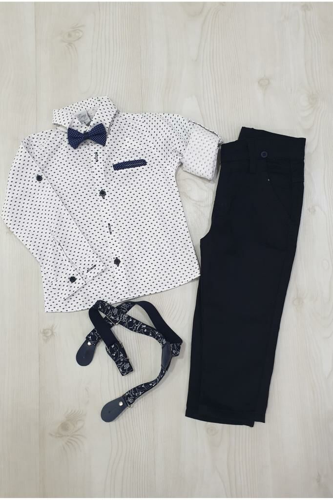 Markacity Askılı Gömlek Kot Pantolon 3'lü Takımı Mavi - 2 YAŞ