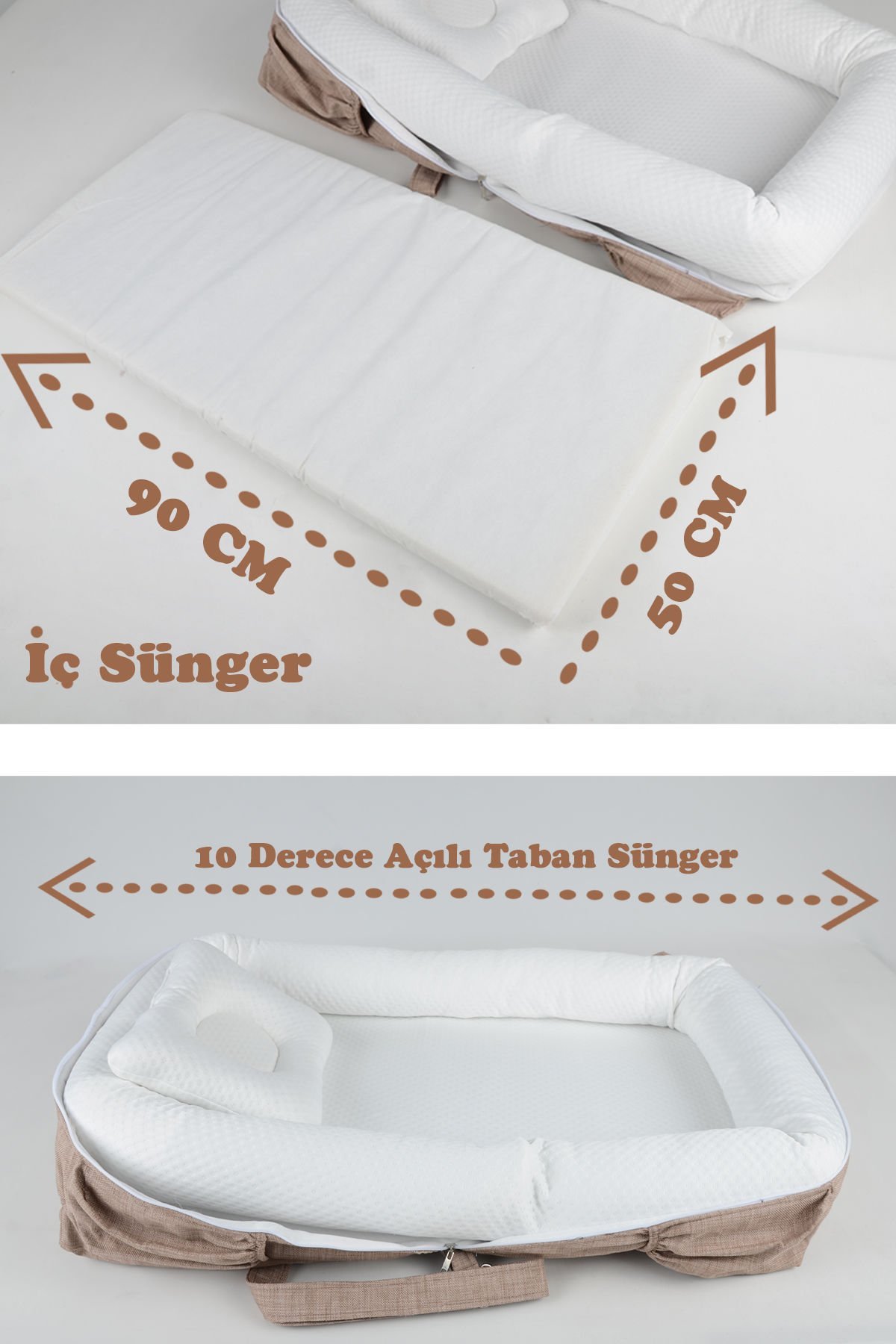 Çantalı Taşınabilir Bebek Reflü Yatağı, Yastığı, Babynest, Anne Çantası Dokuma Kumaş Çocuk Araç Gereçleri