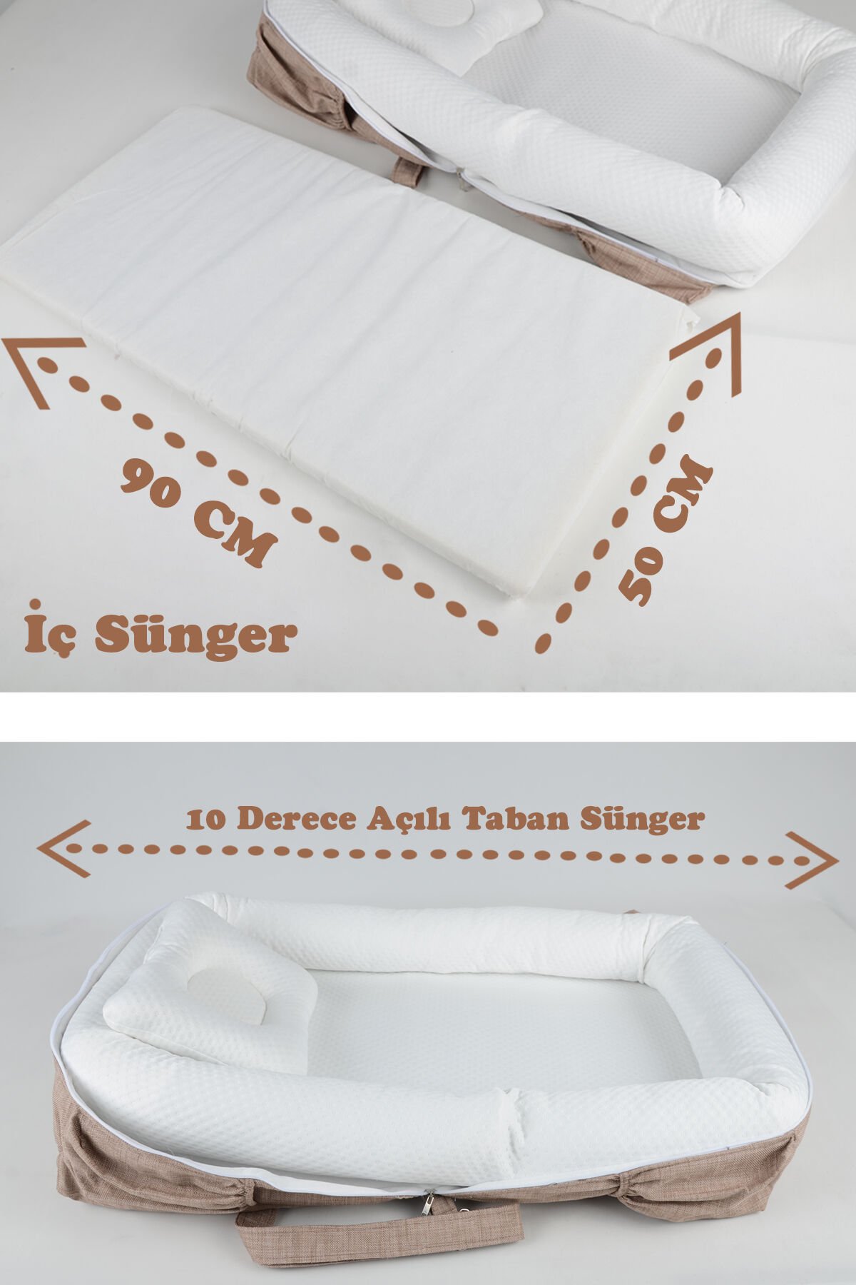 Çantalı Taşınabilir Bebek Reflü Yatağı, Yastığı, Babynest, Anne Çantası Dokuma Kumaş Çocuk Araç Gereçleri ANTRASİT