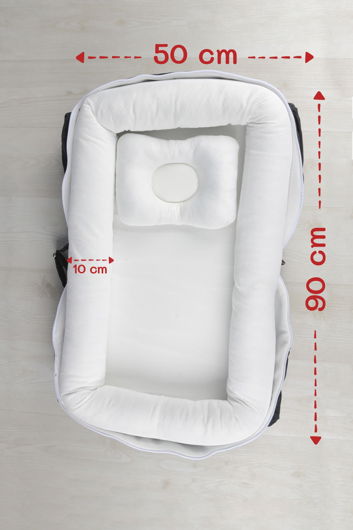 Çantalı Taşınabilir Bebek Reflü Yatağı, Yastığı, Babynest, Anne Çantası Dokuma Kumaş Çocuk Araç Gereçleri ANTRASİT