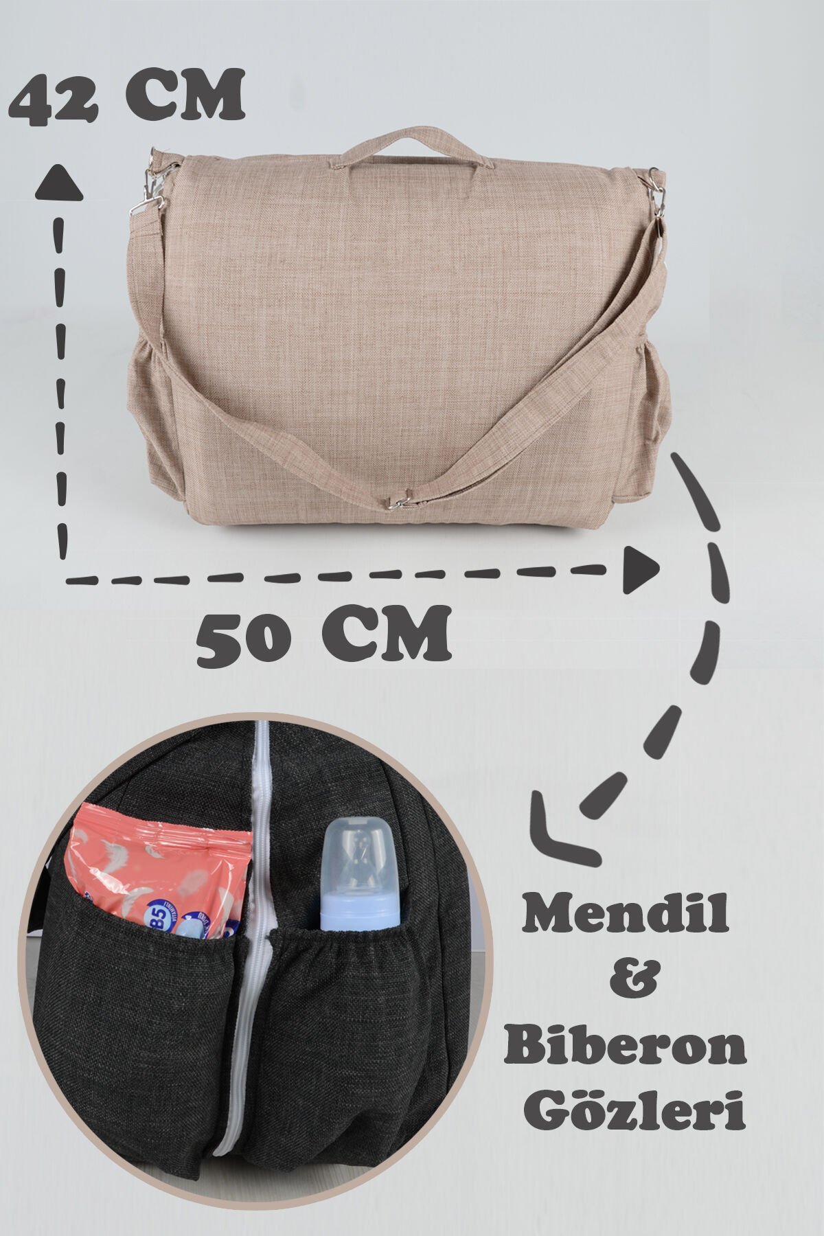 Çantalı Taşınabilir Bebek Reflü Yatağı, Yastığı, Babynest, Anne Çantası Dokuma Kumaş Çocuk Araç Gereçleri BEJ