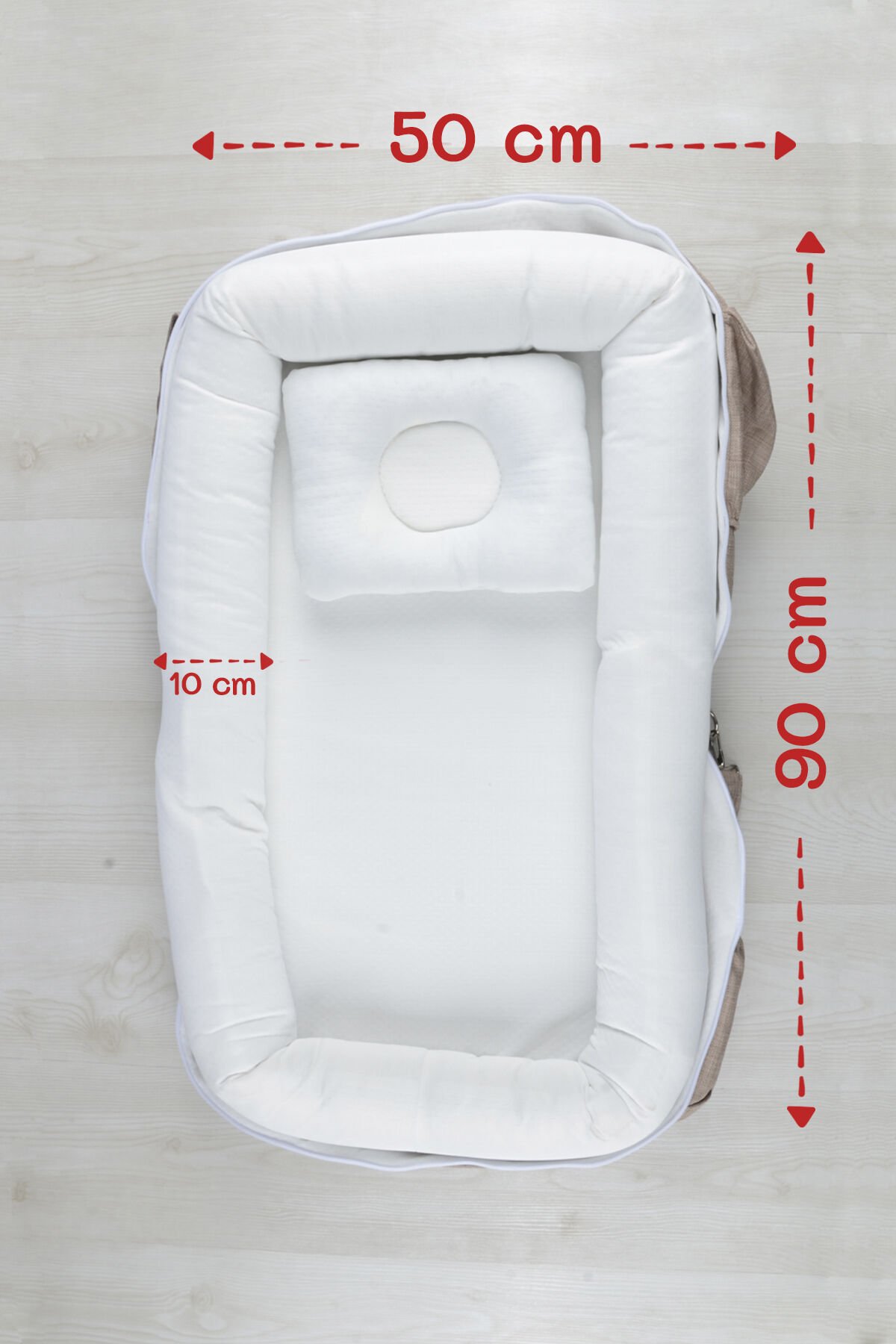 Çantalı Taşınabilir Bebek Reflü Yatağı, Yastığı, Babynest, Anne Çantası Dokuma Kumaş Çocuk Araç Gereçleri BEJ