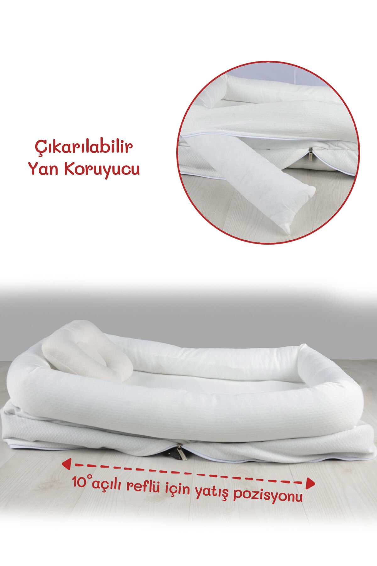 Çantalı Taşınabilir Bebek Reflü Yatağı, Yastığı, Babynest, Anne Çantası Dokuma Kumaş Çocuk Araç Gereçleri Gri