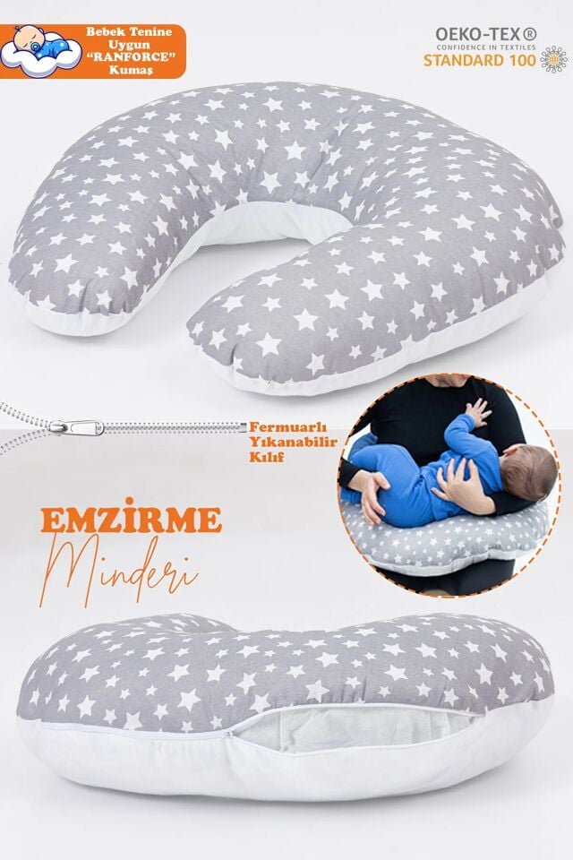 Çift Taraflı Bebek Emzirme Yastığı, Destek Minderi, Hamile Yastığı Pamuklu Kumaş