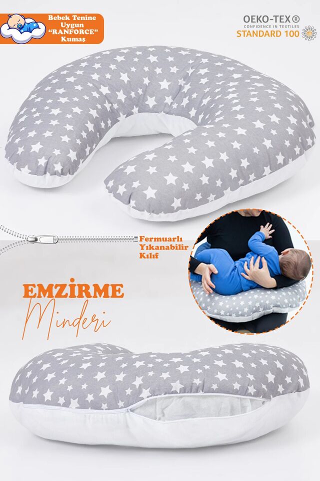 Çift Taraflı Bebek Emzirme Yastığı, Destek Minderi, Hamile Yastığı Pamuklu Kumaş