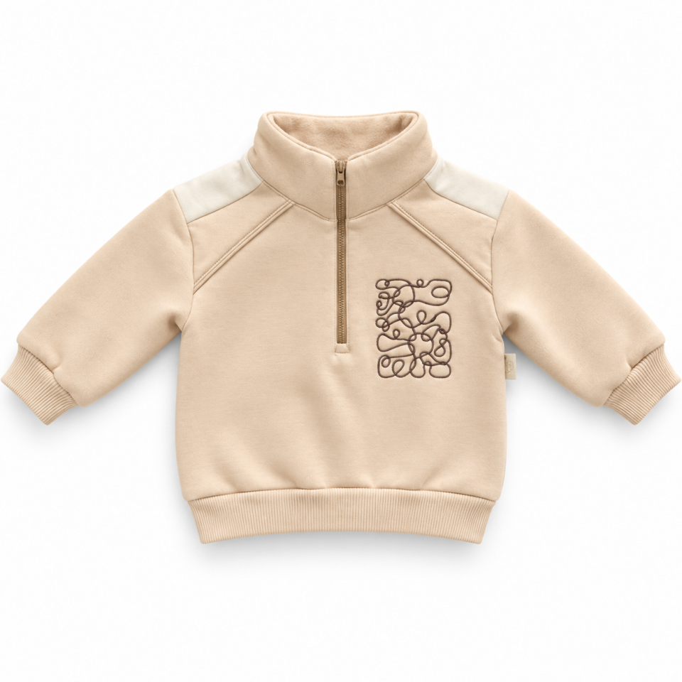 Erkek Çocuk İçi Polarlı Kışlık 2'li Eşofman Takımı Yarım Fermuarlı Nakış Detaylı Sweatshirt ve Pantolon