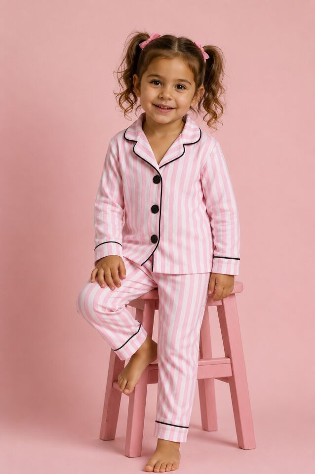 Pembe Çizgili Kız Pijama Takımı