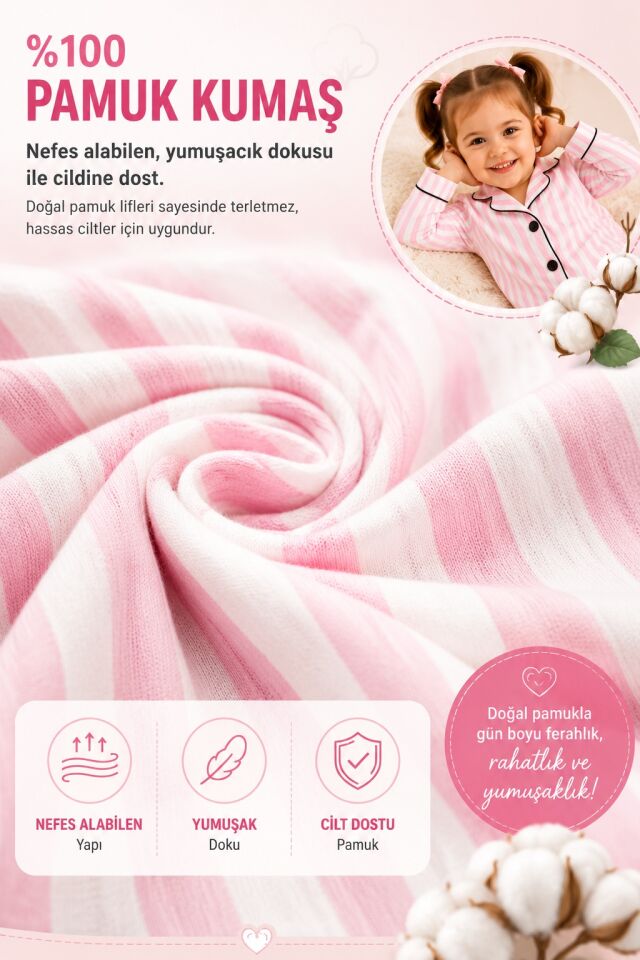 Pembe Çizgili Kız Pijama Takımı