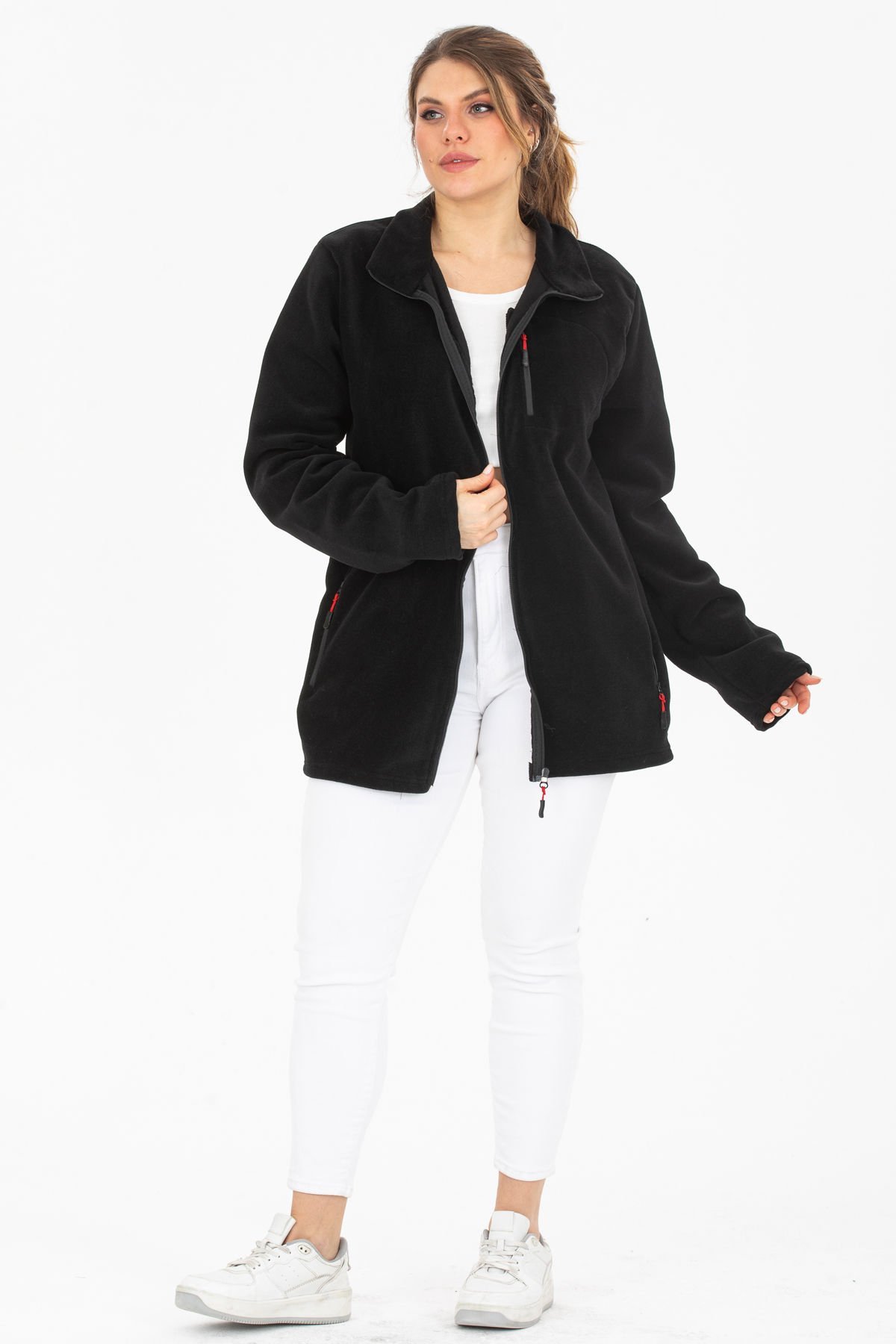 Tam Fermuarlı 3 Cepli Rüzgar Geçirmez Outdoor Spor Kadın Polar Ceket