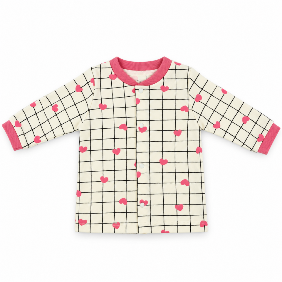 Kız Bebek Uzun Kollu Pembe Kalp Desenli Alt Üst Pijama Takımı 2 Parça