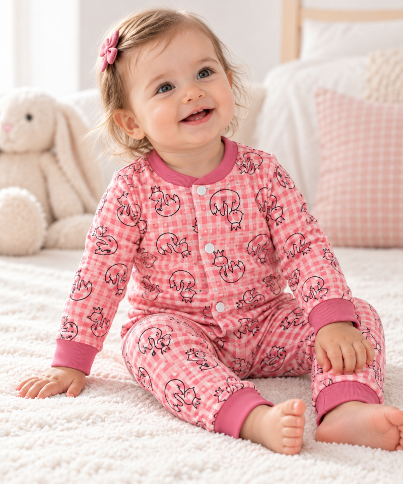 Kız Bebek Uzun Kollu Kuğulu Alt Üst Pijama Takımı 2 Parça