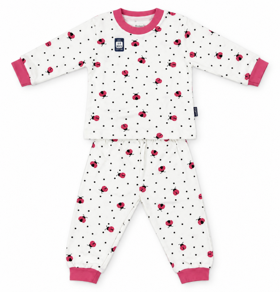 Kız Bebek Uzun Kollu Uğur Böcekli Alt Üst Pijama Takımı 2 Parça