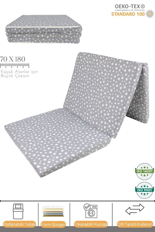 Yıldız Desenli Katlanır Sünger Yer Yatağı -Tek Kişilik 70x180 Cm 6 Cm Konforlu Minder