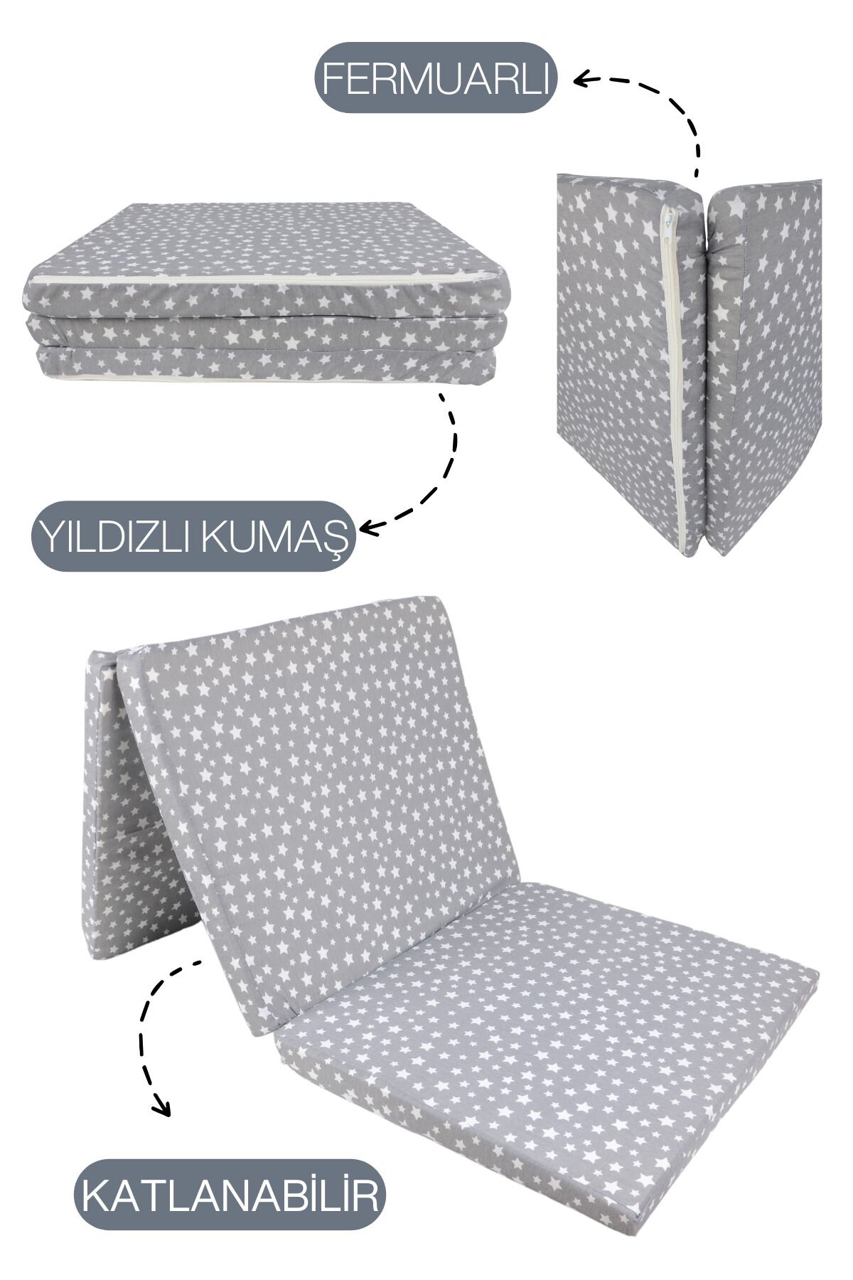 Yıldız Desenli Katlanır Sünger Yer Yatağı -Tek Kişilik 70x180 Cm 6 Cm Konforlu Minder