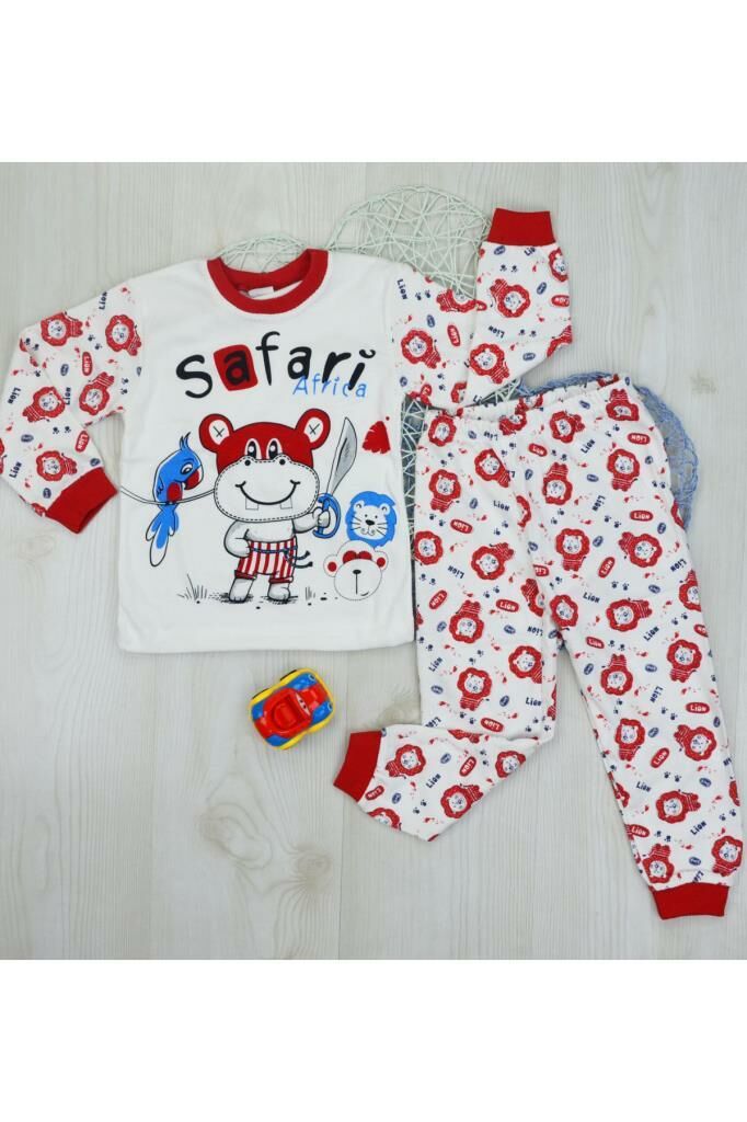 Markacity Safari Baskılı Pijama Takımı Lacivert - 4 YAŞ